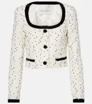[Nina Ricci] Nina Ricci Polka-dot fringed wool-blend tweed jacket AU 16 white