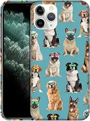 GlamCase for iPhone 11 Pro Max, iPhone 11 Pro Max Case - Dog Pattern with Sunglasses Teal Printed Slim & Sleek Cute Plastic Hard Protective Designer Back Case/Cover for iPhone 11 Pro Max