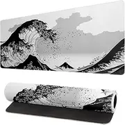 Siski Black and White Japanese Sea Waves Gaming Mouse Pad Long Computer Keyboard Mousepad 31.5X11.8 Inch with Stitched Edges XL Desk Extended Big Mat Non-Slip Rubber Base for Office Home,(zzy3080mp1)