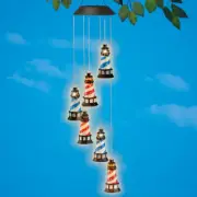 Solar LED Coastal Lighthouse Mobile Wind Chime Light Hanging Beach Garden Decor