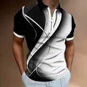 Men's Geometic Line Zip Polo Short Sleeve Turndown Casual Daily Outdoor Dailywear Athleisure Zipper Summer White Blue Green