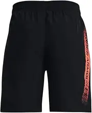 [Under Armour] Boys' Woven Graphic Shorts , Black (002)/Quirky Lime , Youth Small