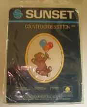 Sealed Vintage 1983 Sunset Counted Cross Stitch Kit "Little Bear & Balloons" New