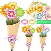 Sereliy 24 set Mother's Day Card Making Kits for Kids, Mother's Day Flower DIY Greeting Card with Envelopes,Bulk Mothers Day Handmade Crafts for Classroom.(Straw Flower 24)