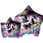 Crazy Funny Space Cat Riding Unicorn with Tacos and Rainbow Towel with Hood