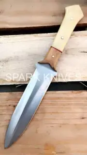 SPARK CUSTOM HANDMADE D2 FULL TANG DOUBLE EDGE HIGH POLISH KNIFE W/ SHEATH