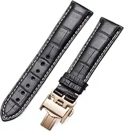 AEMALL for Longines Original Watch Genuine Leather Strap Male Butterfly Buckle Male and Female Strap (Color : Black -Rose Buckle, Size : 21mm)