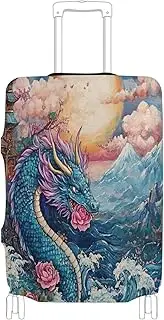 [Joisal] Butterflies Flowers Colorful Luggage Covers Protectors Fit 18-32 Inch Luggage Covers for Suitcase Tsa Approved, Suitcase Identifier, Blue Pink Dragon Roses, S 18-20 in