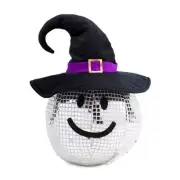 Disco Ball Silver Smiley Face Witch Pillow 12in Halloween Décor Envogue NEW