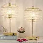 Set of 2 USB Bedside Crystal Table Lamp Gold, Touch Control, 3 Gold, 2 Pack