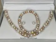 Genuine Cultured Pearl Jewelry Set w/925 Sterling Silver Clasp & Studs 51.5 g.