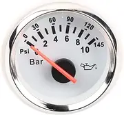 Oil Pressure Meter LED Backlight Dial Instrument for Auto Truck 12V/24V (White Dial Silver Bezel)