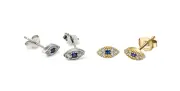 9ct Gold Blue & Silver Eye Zirconia Stud Earrings Set 2 pairs- 4mm