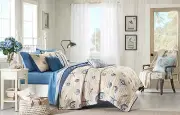 BEACH SEA CORAL BLUE WHITE TAN GREY SHELL SAND NAUTICAL OCEAN COASTAL QUILT SET