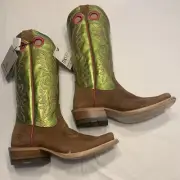 Ariat Futurity Boon Western Boots Cognac Roughout & Lime Patent Women’s 9 New