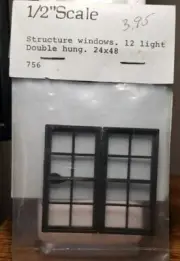 Simpson 1/2" Scale 12 light Double Hung Structure Windows 24x48 #756 (2/pkg) NIP