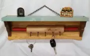 Wood Rolling Pin Wall Decor SHELF Rack Rustic Key Holder Hooks Great for Kitchen