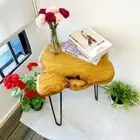 Natural Wooden Edge End Table, Rustic Old Round Wood Side Table Nightstand