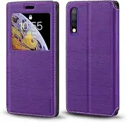 [Shantime] Viewable Window Leather Flip Case Compatible with Tecno Camon 12 Pro, Elegant Design Clear Display Invisible Magnetic Cover and Card Slot(Purple)