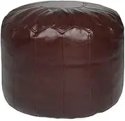 zefen Round Faux Leather Ottoman Chic Footstool Ottoman with Style, Storage Solution for Living Room Furniture. Moroccan-Inspired Design & Intricate Stitching in Removable High-End Cover