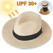 Women Straw Hats Fedora Beach Sun Hat Wide Floppy Brim Straw Panama Hat UPF 30+