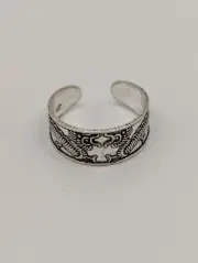 Sterling Silver Toe Ring Dragon Design. Double Dragons. Adjustable Size. 925