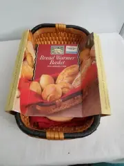 Italian Villa Bread Warmer Basket With Warming Stone New