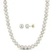 Amour 10K Yellow Gold Cultured Freshwater Pearl Stud Earrings & 20" Necklace Set