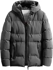 [JEShifangjiusu] Man Sew With Feather Hat, Cold Resistant Sports Clothes, Long Snow Chain Coats, Deep Grey, Large