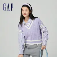 在飛比找蝦皮商城優惠-Gap 女裝 Logo純棉V領短版針織背心-紫色(89000