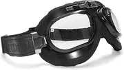 Bertoni Motorcycle Goggles Real Black Calfskin Leather AF191L by Bertoni Italy Vintage Aviator Bikers Goggles
