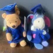 Vintage Disney Store Graduation Eeyore and Pooh- 9" Bean Bag Plush NWT