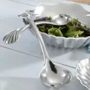 Silver Metal Pewter Aluminum Shell Server Salad Serving Spoon Ladle Fork 2PC Set