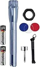 MagLite Mini LED Flashlight - Ultra Bright 127 Lumens, Adjustable Beam, Water-Resistant IPX4, Shock Resistant, 2 Power Modes, Includes 2 AA Premium Alkaline Batteries - (Combo Pack, Gray)
