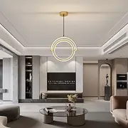 Ring Pendant Light Gold Finish, Modern LED Bedside Hanging Lamp, Metal Suspension Lamps Suitable Compatible with Bedroom, Dining Room, Kitchen Island,Chandelie