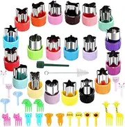 42 Pcs Vegetable Fruit Cutter Shapes Set,BetterJonny 22pcs Stainless Steel Mini Cookie Cutters with 20pcs Cartoon Animals Food Picks and Forks for Kids Baking and Cookie Cutter（Random Color）