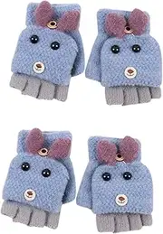[WRITWAA] Cartoon Puppy Patterned Knit Gloves Pack of 2 Warm Half Finger Gloves for Boys and Girls for Winter Random