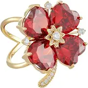 [Kokoma] Four Leaf Clover Scarf Clip for Women Red Crystal Rhinestone Shawl Clips Scarves Ring Buckle Shawl Brooch Statement Finger Rings Elegant Accessory, Small, Copper, no gemstone