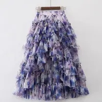 在飛比找Yahoo!奇摩拍賣優惠-超仙法式網紗裙春秋夏新款爆款紫色迷彩印花蛋糕裙洋氣半身蓬蓬裙