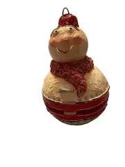 OOAK Handmade Papier Mache Snowman Ornament Large 7.5” x 5" Hang Or Display
