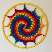 Crochet Rainbow Mandala Wall Hanging Spiral Pattern 13.75" Handmade