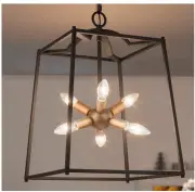 Durent Lighting Modern Lantern Chandelier, 6-Light Black Cage Chandelier Gold