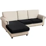 Sectional Couch Covers 3 Pieces Sofa Seat Cushion Covers L Shape Separate Cushion Couch Chaise Cover for Both Left/Right Sectional Couch (Large Sofa 2 Seater + 1 Chaise, Black)