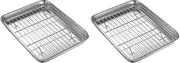2set 10 Inch Toaster Oven Tray and Rack Set, Small Stainless Steel Baking Pan with Cooling Rack