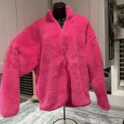 Victorias Secret PINK Fleece Jacket Sz M Green Full Zip Fuzzy Plush NWT