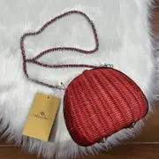 Patricia Nash One Size Red Papaya Wicker Melfi Oval Clam Bag Purse Crossbody