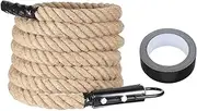 sourcing map Battle Rope 20ft x 1.5 Inch Jute Heavy Fitness Training Gym Climbing Rope with Black Metal Hook Exercise Workout Ropes for Strength Training Home Workouts Sport