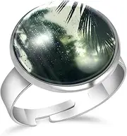 [FVQL] Adjustable Ring for Girls, palm tree and rain pattern tropical, 0.67inch/1.7cm, Glass, glass