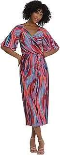 [Maggy London] Women's Short Flutter Sleeve Faux Wrap Midi Dress