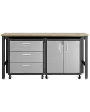 Manhattan Comfort 3pc Fortress 3.0 Mobile Space-Saving Garage Cabinet & Worktable Set
